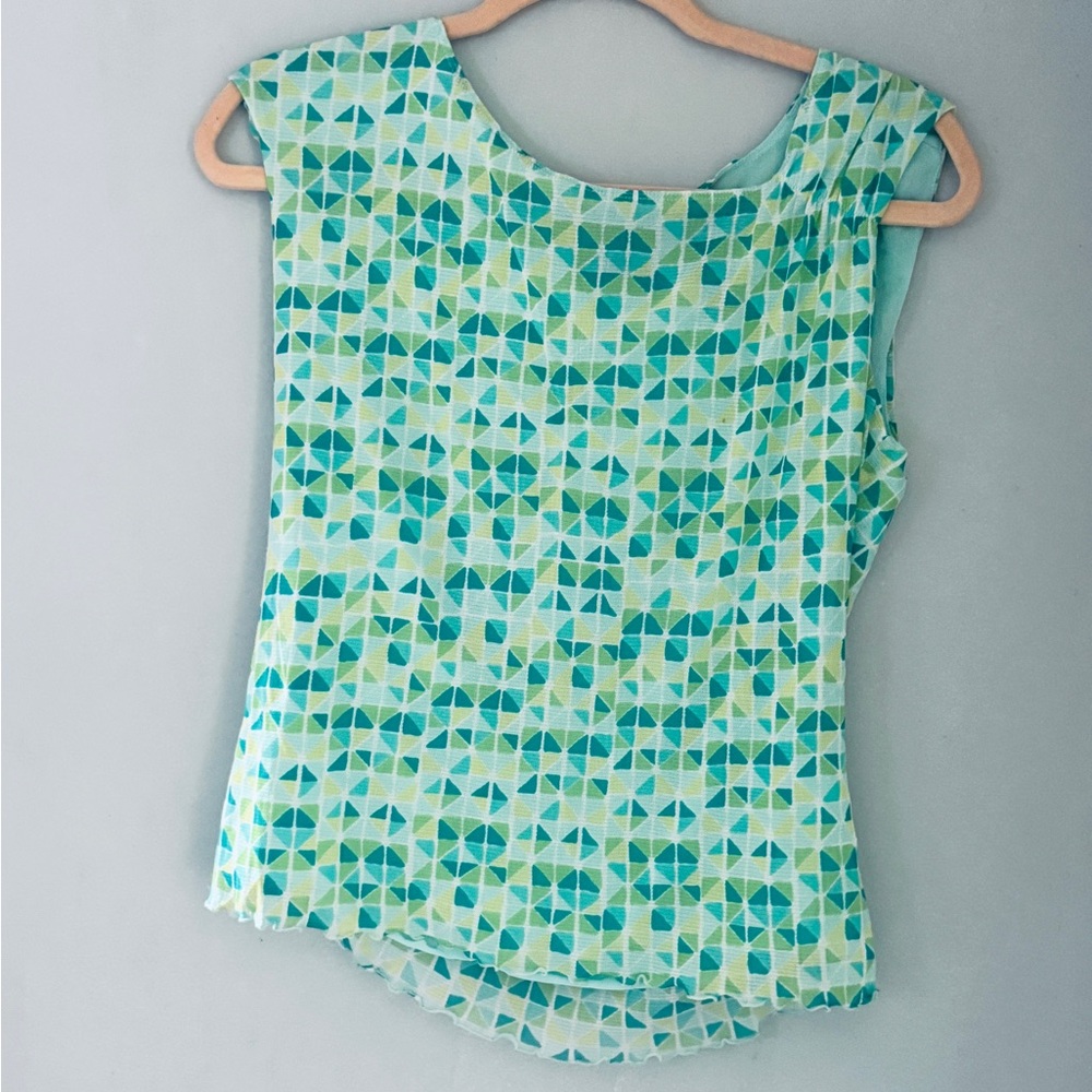 Liz Claiborne Teal and Lime Geometric Blouse